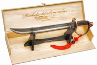 YesEatIs - Sabre de sommelier avec vitrine en bois - Poignée en bronze - Comprend 2 lacets décoratifs