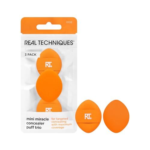 REAL TECHNIQUES Real Techniques Mini Miracle Concealer Puff Trio, Kleine Make-up Puff Voor Vloeibare & Crème Foundation & Concealer, Gerichte Verbergen, Reisvriendelijk & Herbruikbaar, Veganistisch & Wreedheid Free,