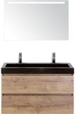 BES LED Maxx XL Badmeubelset 100 cm - Natuur Eiken - Wastafel Lucca 2 Kraangaten met LED Spiegel