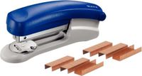 Merkloos Metalen nietmachine met ontnieter blauw 11,5 cm inclusief 2000 nietjes
