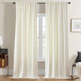 Joydeco Witte fluwelen gordijnen 228 cm lengte 2 panelen, luxe verduisterende roedezak thermisch geïsoleerde raamgordijnen, super zachte kamer verduisterende gordijnen voor woonkamer, eetkamer