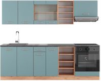 Vicco R-Line Complete keukeneenheid – 240 cm, WB Antraciet Blauw-grijs/gouden eik
