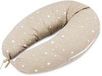 Totsy baby ASE Spolka Akcyjna Steunkussen 190 cm positioneringskussen volwassenen – lang relaxkussen om te lezen en aan te leunen op bank en bed afneembare hoes met rits comfort Beige met witte sterren Oeko-Tex
