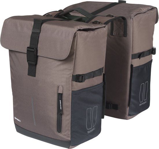 BASIL Move - Dubbele fietstas MIK - Incl. regenhoes - Gerecycled materiaal - Bruin