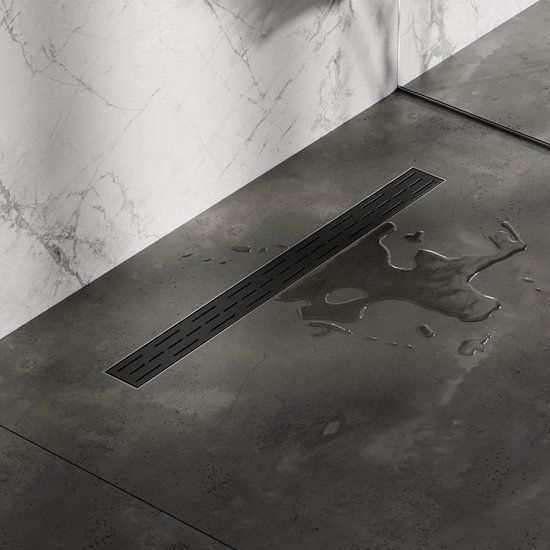 Brauer Douchegoot 80cm - Mat Zwart - Met Vloerflens - Standaard Rooster