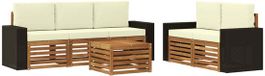 vidaXL - Salon d'angle - 5 places assises - Naturel et crème - Bois d'acacia massif