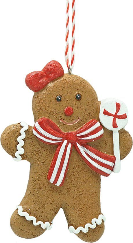 Clayre & Eef Kersthanger Gingerbread man 8x1x10 cm Bruin Kunststof