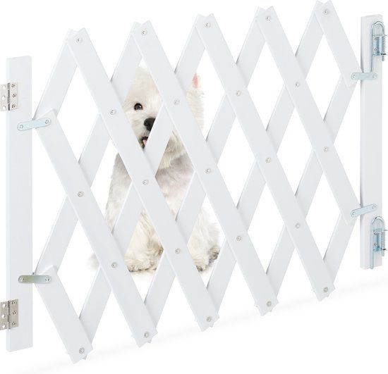 Relaxdays Hondenhekje, uitschuifbaar, 34,5-108,5 cm breed, 47,5-60 cm hoog, bamboe, wit