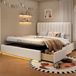 STILVORA Kinderbed 140x200 cm – Stauraumbed Met Gasdrukveer & LED-Verlichting – Met 3 Lades   – Voor Kinderkamer Of Tienerkamer – Fluweel – Beige – Zonder Matras