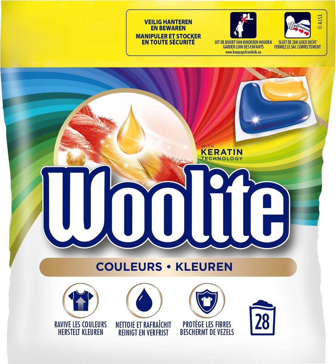 Woolite Kleuren Wasmiddel voor Gekleurde Was met Keratine - 28 Capsules