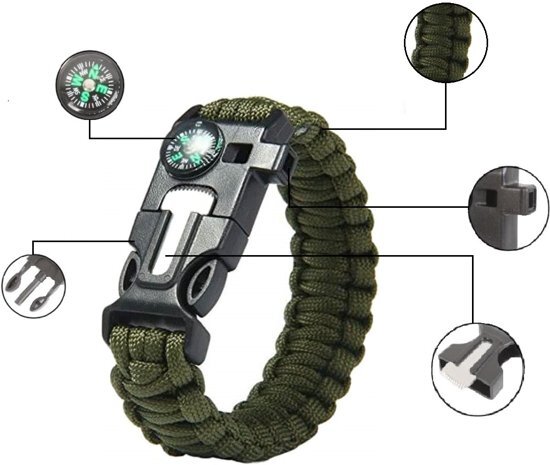 campingwise Â® survival paracord armband met 5 functies in groen