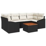 vidaXL Tuinbank Set 7-delig Zwart en Crème Poly Rattan