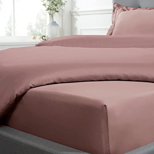 Sleepdown Hoeslaken 100% katoen Satijn Soft Cosy 16" 40cm Extra Diepe 300 Thread Count Luxe Beddengoed - Blush Pink - Super King