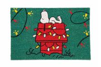 Excelsa Peanuts Shiny and Bright entreemat, kokosvezel, 60 x 40 cm, groen met kerstsnoopy, antislip onderkant van pvc