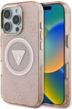 Guess Metal Glitter Serie - iPhone 16 Pro Hoesje - MagSafe Compatibel - Roze