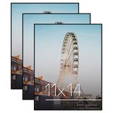 Americanflat Set van 3 dunne kunststof fotolijsten zonder lijst met onbreekbaar glas, horizontaal en verticaal formaat, 27,9 x 35,6 cm, zwart