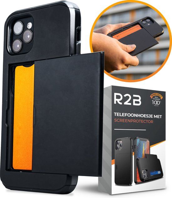 R2B iPhone 14 Pro Max Case with Card Holder - Includes Screen Protector - Black