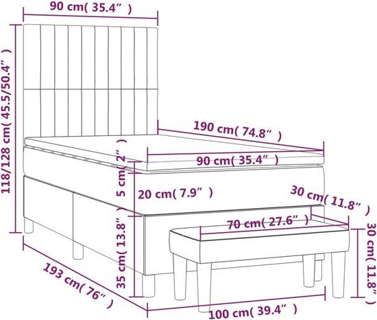 vidaXL Boxspring bed met matras - stof - donkergrijs - 90x190 cm