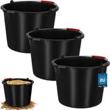 KOTARBAU® 3 Stuks - Bouwemme 12 L - Mortelemmer van Kunststof - Cementemmer - Emmer met Uitgiettuit en Handgreep - Emmer voor Bouwplaats - Zwart