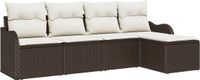 vidaXL Tuinbank - Set - 3 zitplekken - Bruin en crème - Polyrattan