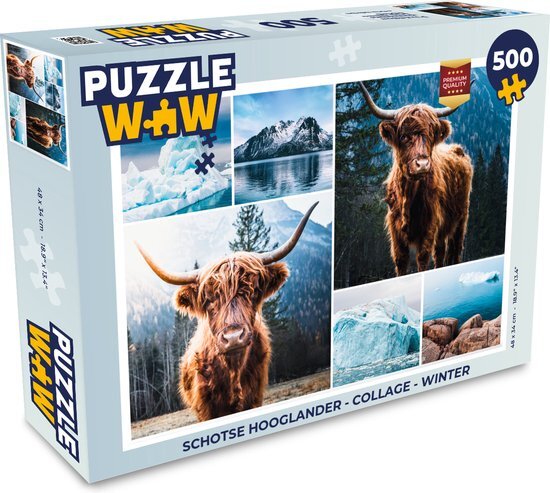 MuchoWow Puzzel Schotse hooglander - Collage - Winter - Legpuzzel - Puzzel 500 stukjes