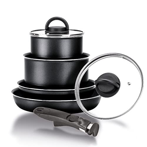 Moneta Gea Minispace 6 stuks pannenset met afneembare handgreep - 100% gerecycled aluminium - inductie - Made in Italy