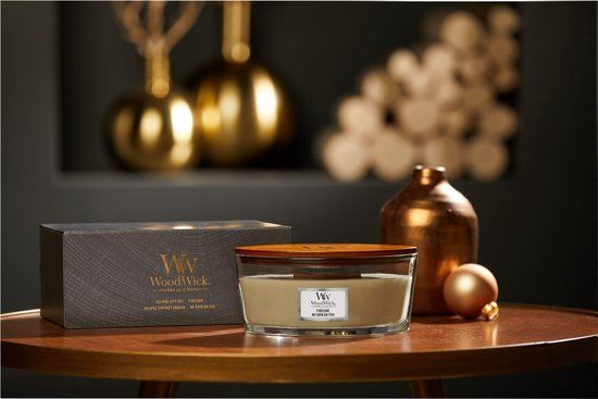 WoodWick Heartwick Flame Geurkaars Deluxe Cadeauset - Ellipse - Fireside - 50 uur - 12.10 cm