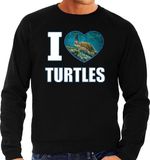 Bellatio Decorations I love turtles trui met dieren foto van een schildpad zwart voor heren - cadeau sweater schildpadden liefhebber L