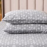 Elegant Comfort 100% Turks katoenen flanellen beddengoed set, superzachte flanellen lakens met diepe hoeken, 4-delige set voor kerst, feestthema, sneeuwvlok grijs
