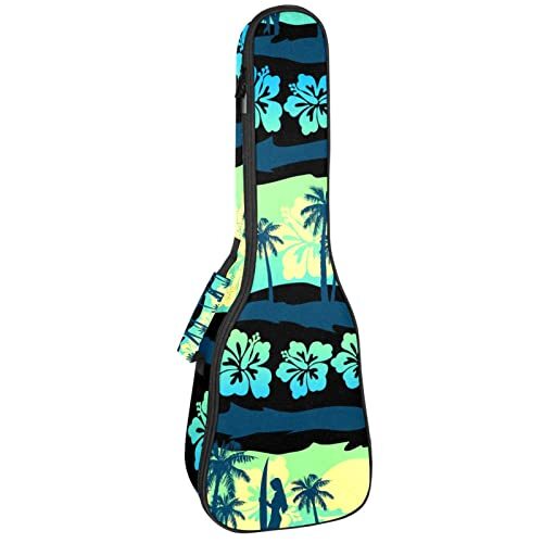 Mersov Concert Ukelele Rugzak, Heavy Duty Ukulele Case Bag met Opslag, Sopraan Concert Tenor Ukelele 10 MM Gewatteerde Tas Tropisch Frangipani Groen Hawaï