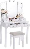 Merkloos / Sans marque Toilettafel - Kaptafel Met Spiegel - Make Up Tafel - Wit