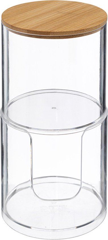 Five® Stapelbare wattenschijfjes en -staafjes houder - Transparant, hout