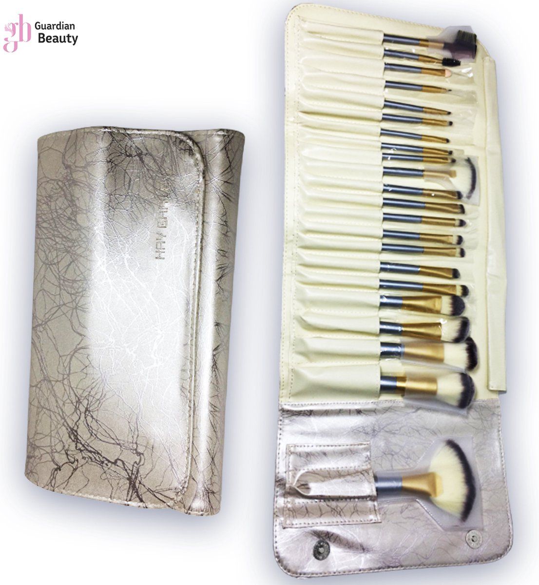 Guardian Beauty Make-up kwasten 22-delig natuurlijk haar | High Quality Make-up cadeausets | Grijs