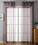 203322, set van 2 gordijnen met ogen, transparant, voor de woonkamer, voile, loodband, H x B 145 x 140 cm, bruin