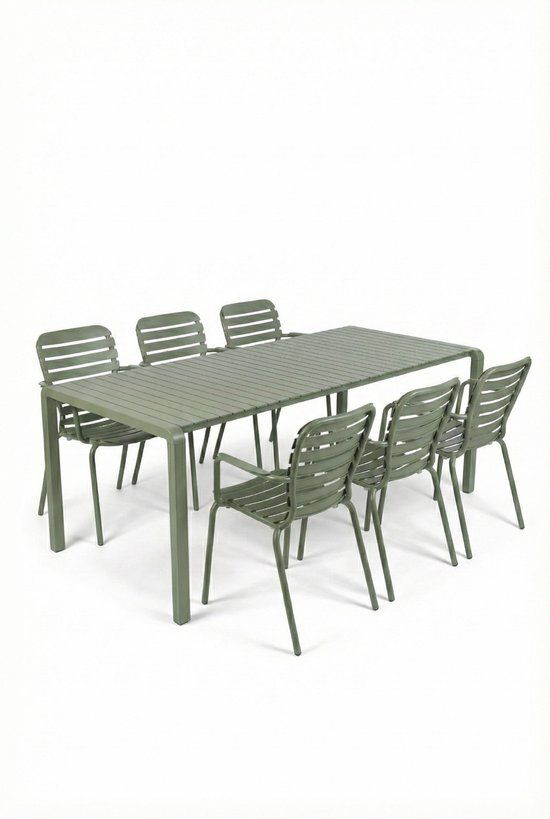 Zuiver Vondel Tuinset 6 personen - tuintafel + 6 stoelen met armleuning Groen