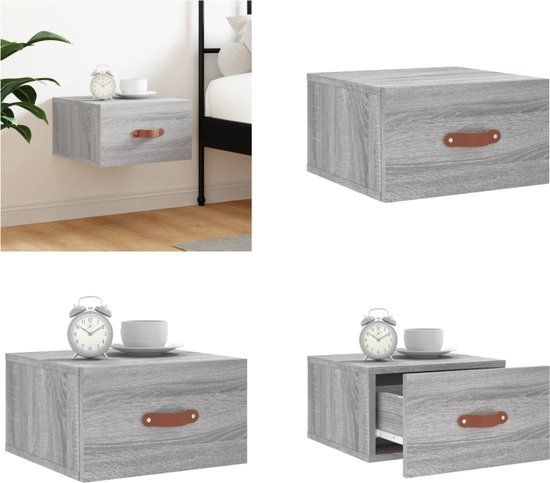 vidaXL Nachtkastje wandgemonteerd 35x35x20 cm grijs sonoma eikenkleur