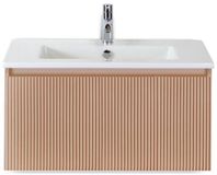 BES LED Frozen 3D Badmeubelset 80 cm - Greeplijst in Kleur - Peach - Keramische Wastafel Wit 1 Kraangat
