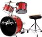 Music Alley 3 Piece Junior Drum Kit with Cymbal, Pedal, Stool and Sticks - Metallic Red