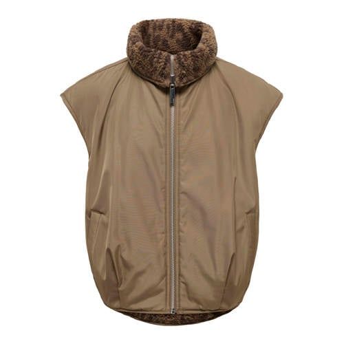 ONLY KIDS ONLY GIRL teddy bodywarmer met panterprint - bruin
