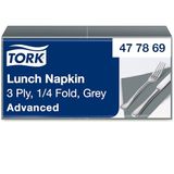 Tork Zachte Papieren Servetten Grijs, 1/4 vouwen, 3 -laags, 150 servetten, 16.4cm x 16.3cm, 477869