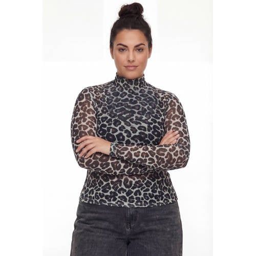 Colourful Rebel Curve top met col met dierenprint bruin