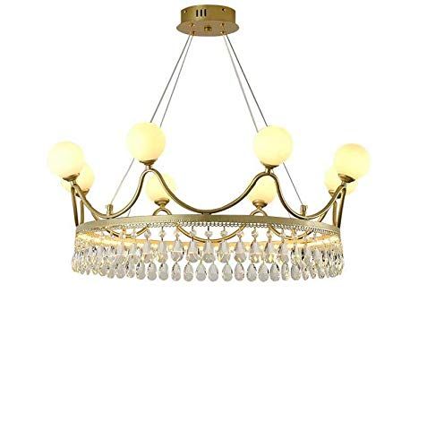 SHENGXUAN Led-kroonluchter, dimbaar, plafondlamp, goudkleurig, moderne kinderverlichting, metaal, kroon, decoratie voor kleuterschool, slaapkamer, woonkamer, eetkamer, meisjes, jongens, plafondlampen, 80 cm, 8 lampen