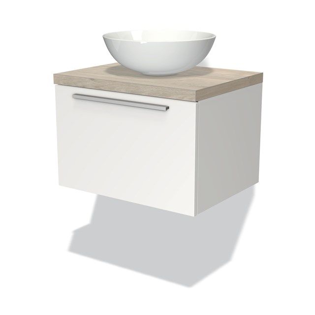 Maxaro Badkamermeubel Modulo Plato 60cm Mat Wit 1 Lade Lichtgrijs Eiken