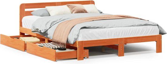 vidaXL Bedframe 140x200 cm Massief Grenenhout Wasbruin