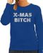 Bellatio Decorations Shoppartners Bv Foute Kersttrui / sweater - Christmas Bitch - zilver / glitter - blauw - dames - kerstkleding / kerst outfit S