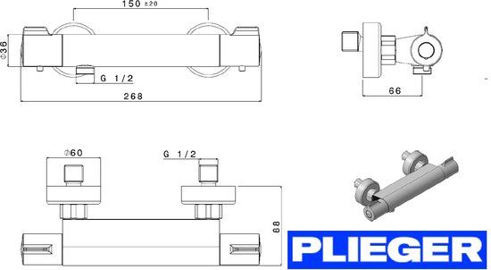 Plieger Comfort New Thermostatische Douchekraan - HOH 15cm - Chroom