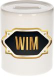 Bellatio Decorations Shoppartners Bv Spaarpot met voornaam Wim - wit - met goud/zwart embleem - 8 x 9 cm - keramiek - met afsluitdop - cadeau verjaardag