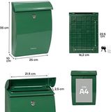 ARREGUI Mininova E5333 Brievenbus van Zeer Bestendige Kunststof | Formaat M (DIN A4) | Weer- en Corrosiebestendig | Wandbrievenbus met Valklep | Eenvoudige Montage | Groen