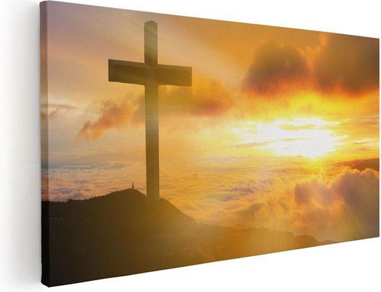Artaza Canvas Schilderij Kruis van Jezus Christus bij Zonsondergang - 60x30 - Canvas Print
