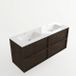 Saniclass Set meuble de salle de bain avec cadre en bois - 140x45x61.5cm - Lavabo Flow en surface solide blanc - 2 lavabos - 2 trous de robinet - 4 tiroirs - Chêne mat anthracite (bois) SW1578615/SW1174117